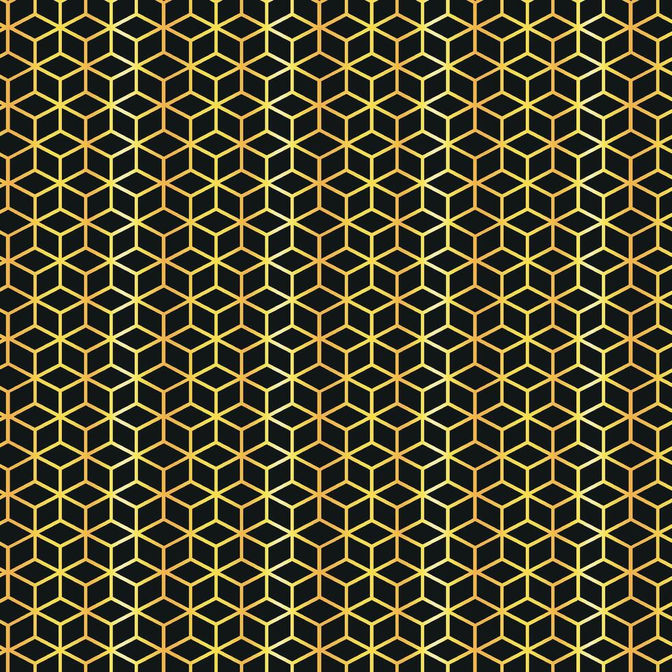 Luxury Seamless Geometric Hexagon Pattern in Gold Lines on Black Background. Elegant Abstract Design . Honeycomb vector