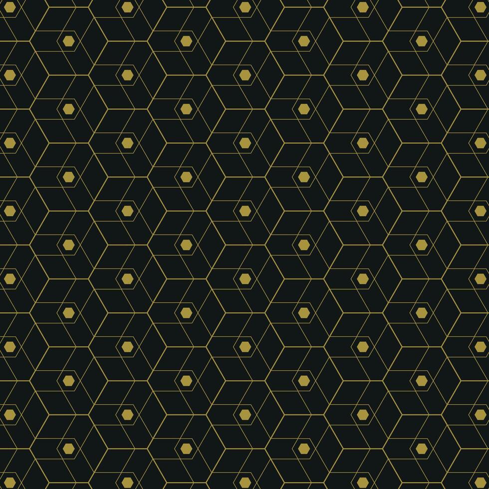 Luxury Seamless Geometric Hexagon Pattern in Gold Lines on Black Background. Elegant Abstract Design . Honeycomb pattern vector