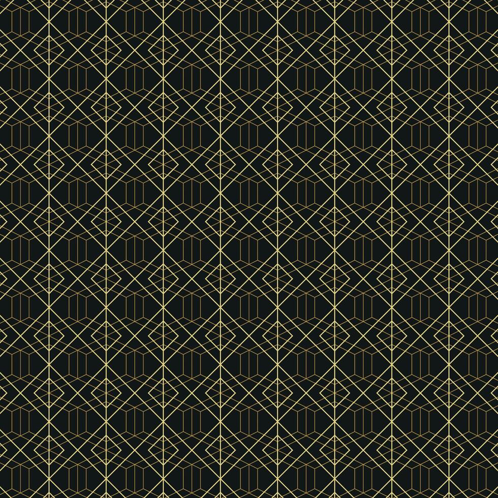 Minimalist Art Deco Geometric Pattern with Gold Diamond Lines on Black Background. Elegant Luxury Design vector