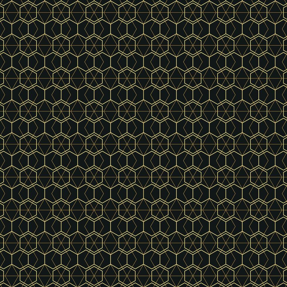 Luxury Seamless Geometric Hexagon Pattern in Gold Lines on Black Background. Elegant Abstract Design . Honeycomb art vector