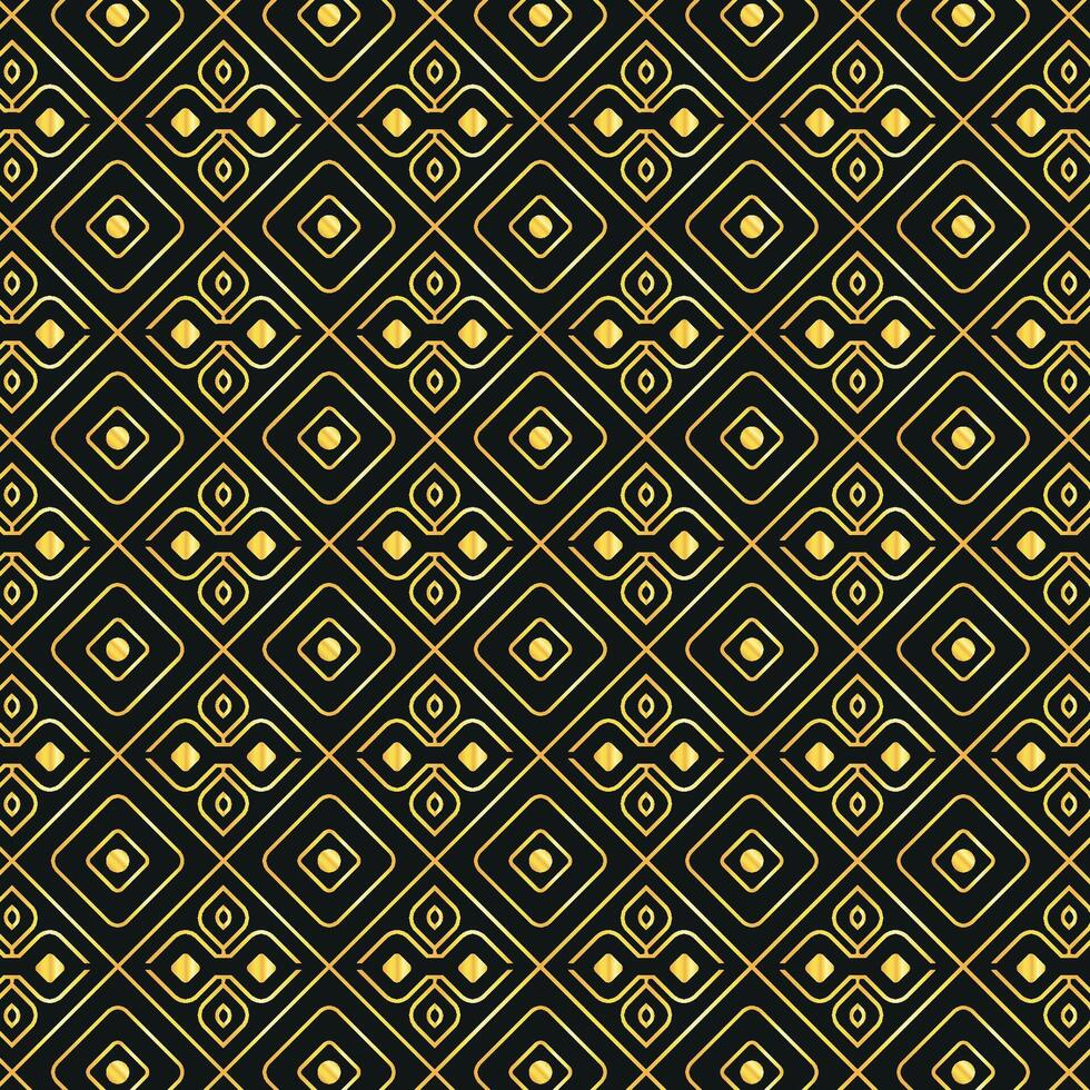 Luxury Seamless Geometric Pattern with Gold Lines on Black Background. Elegant Abstract Design Featuring Circles, Squares, and Diamonds. deco art pattern vector
