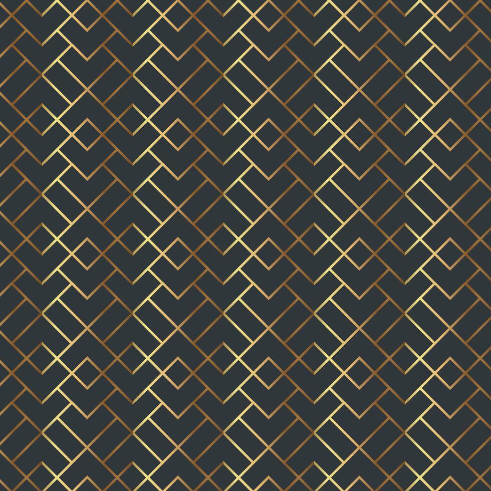 Golden Geometric Pattern. Modern Luxurious Seamless Geometric Chevron and Diamond Line Pattern with Gold Gradient on Dark Background vector