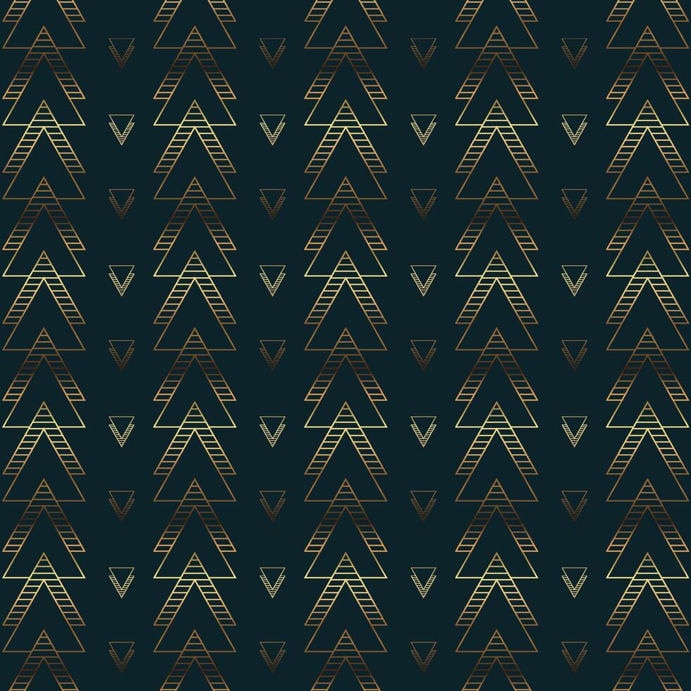Seamless Golden Chevron Arrow Pattern with Modern Art Deco Tribal Style on Dark Background. Luxury Abstract Design for Wallpaper, Textile, Gift Wrap, and Branding Projects vector