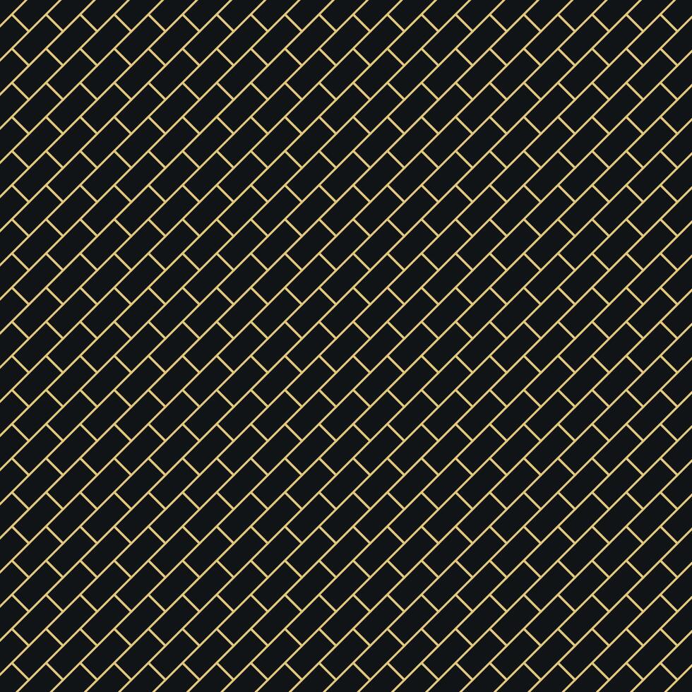 Diagonal Gold Brick Pattern. Elegant Seamless Brick Wall-Inspired Geometric Pattern with Golden Lines on Classic Black Background vector
