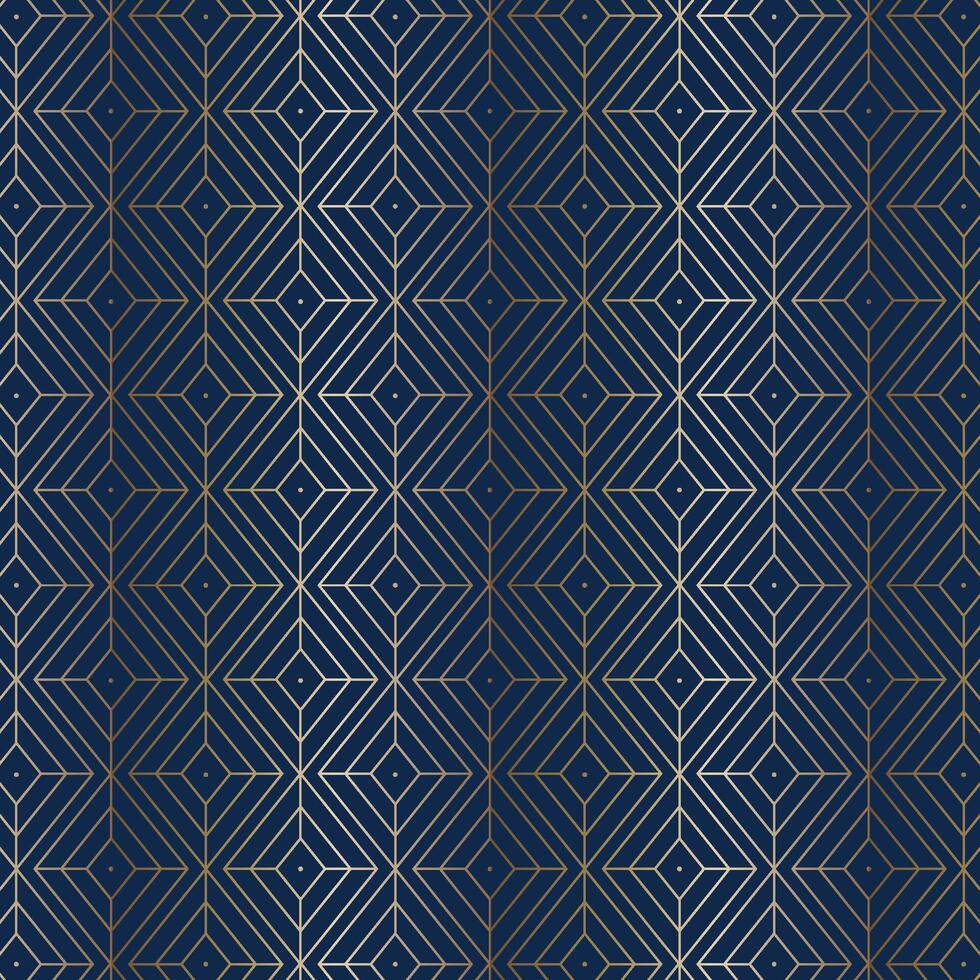Art Deco Geometric Seamless Pattern with Gold Lines on Navy Blue Background. Luxury Modern Design. Islamic pattern. Deco art vector