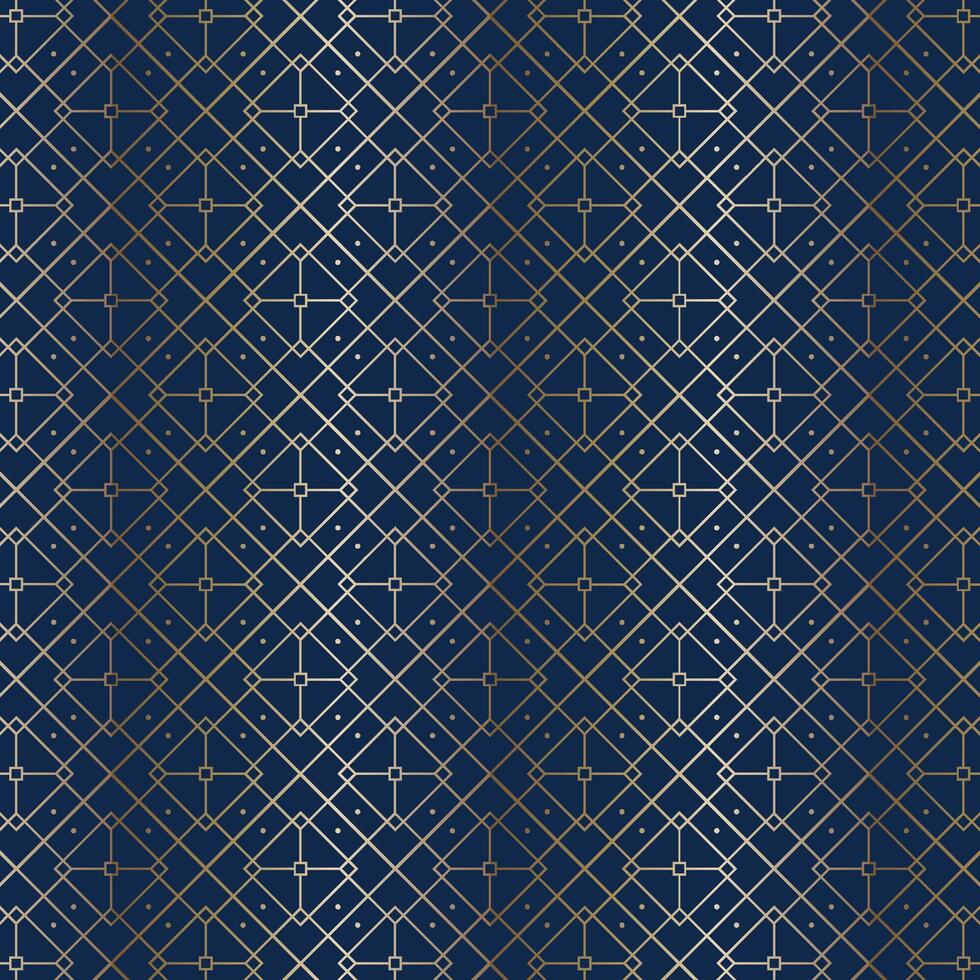 Luxury Geometric Seamless Pattern with Gold Lines on Dark Blue Background. Elegant Islamic or Art Deco Style Design vector