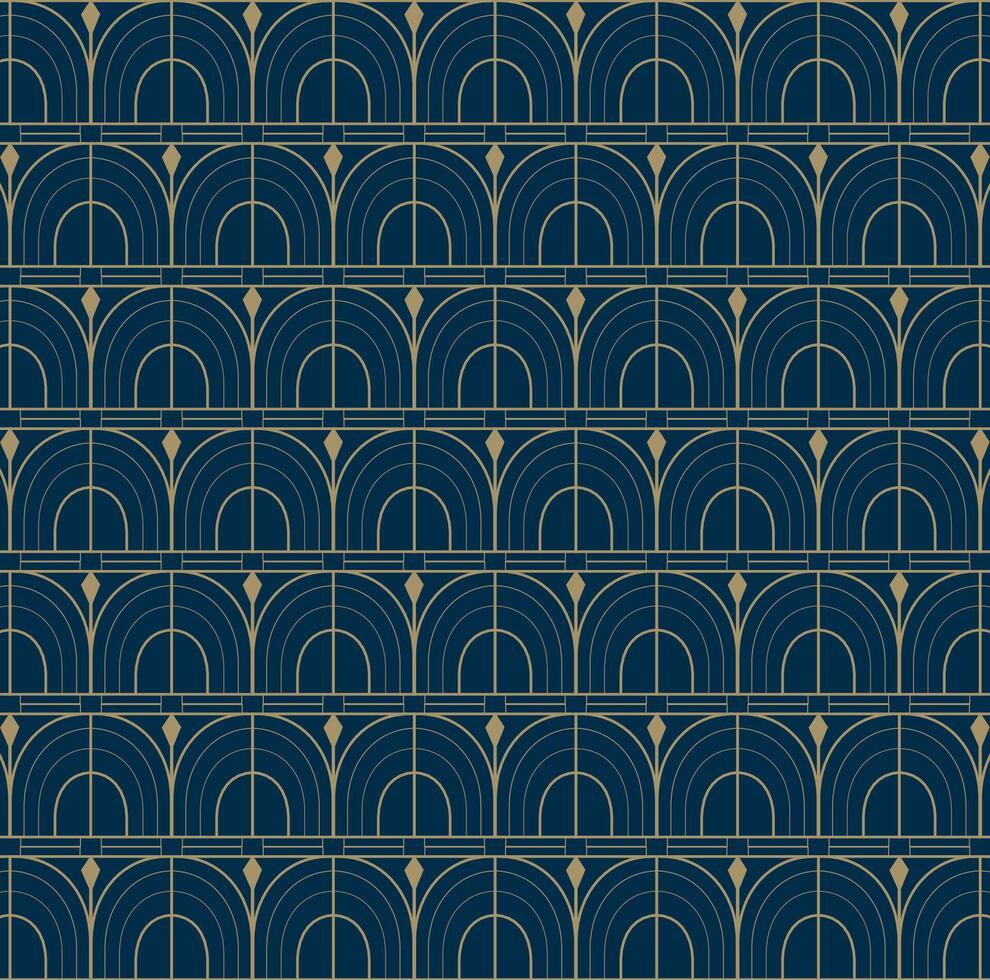 Elegant Art Deco Geometric Pattern in Gold and Navy Blue. deco art vector