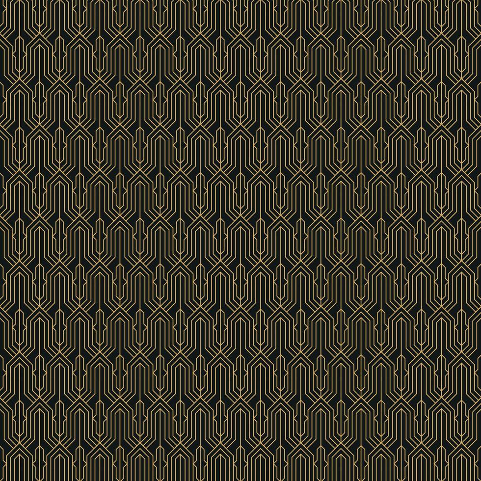Elegant Art Deco Geometric Pattern. Elegant gold geometric pattern on black background. Geometric golden luxury pattern assemble. Line art pattern vector