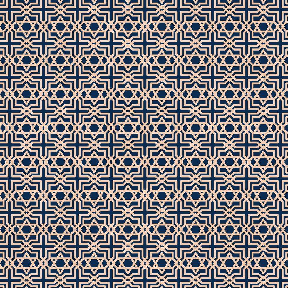 Luxury Geometric Seamless Pattern with Gold Lines on Dark Blue Background. Elegant Islamic or Art Deco Style Design. Islamic vector