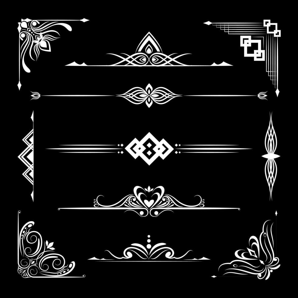 Luxury Golden Ornamental Corner, Frame and Divider Elements on Dark Background for Royal Decorative Design. Frame ornament collection vector