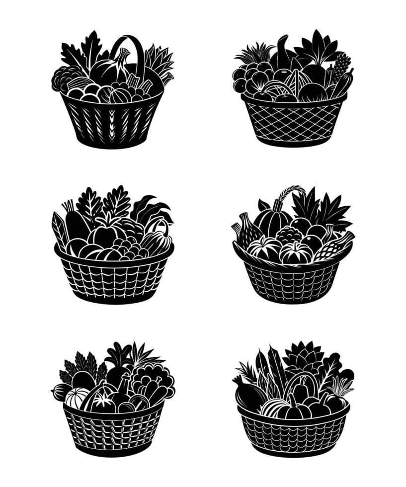 thanksgiving silhouette, basket of mixed vegetables- vector