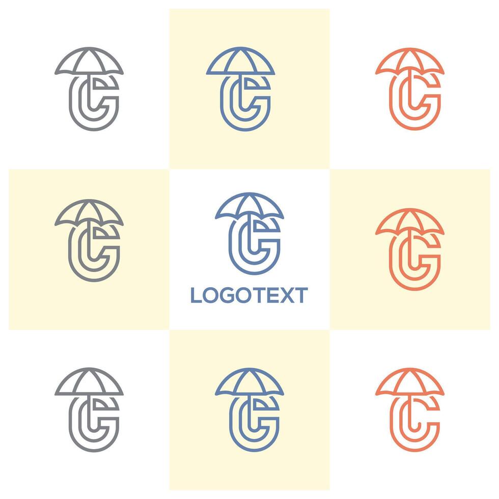 letter G and C with an umbrella logo icon design set vector