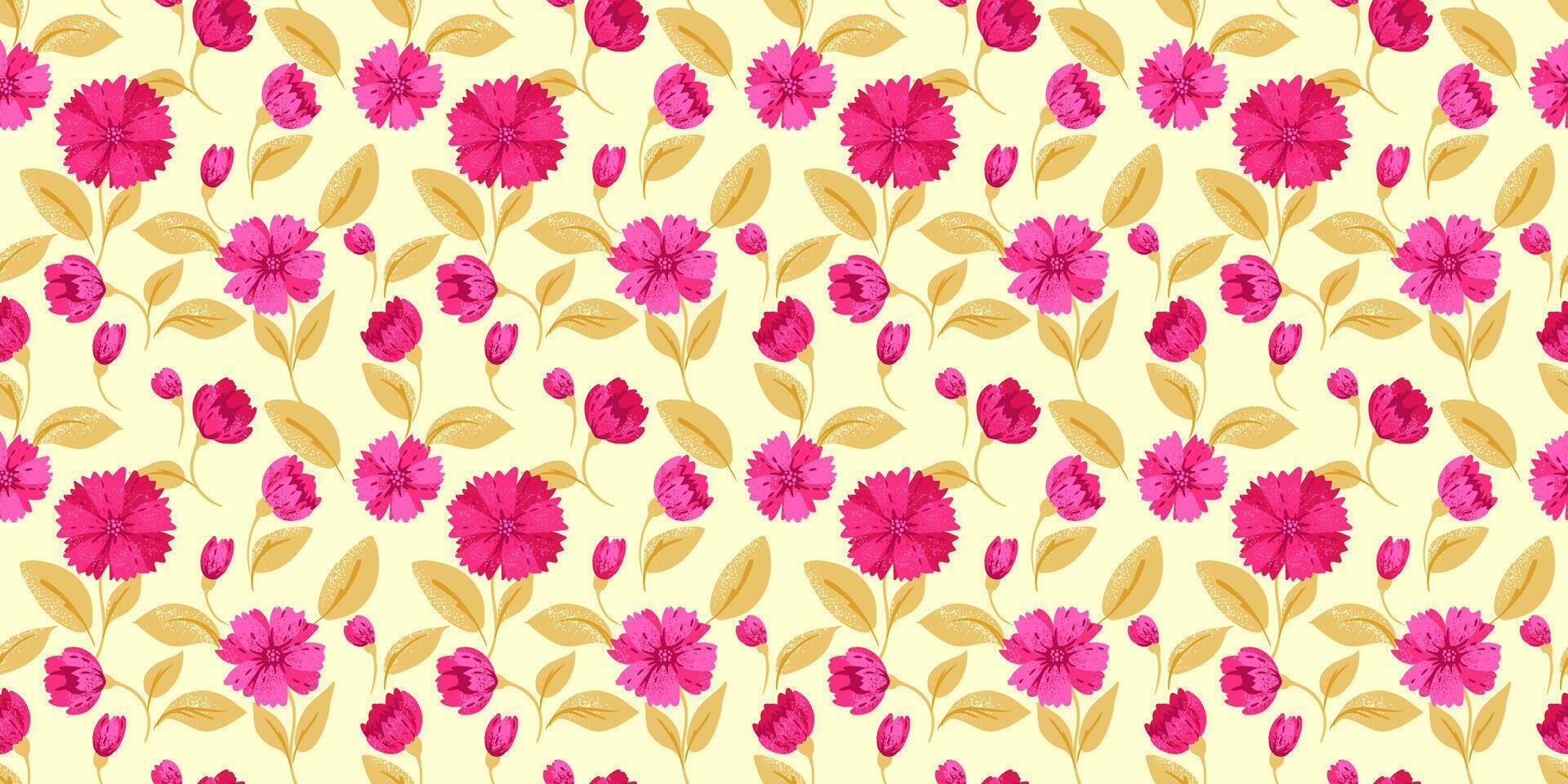Abstract creative flowers and leaves seamless pattern. Summer cute floral print. hand drawn. Ornament for designs, children textiles, notebook cover vector