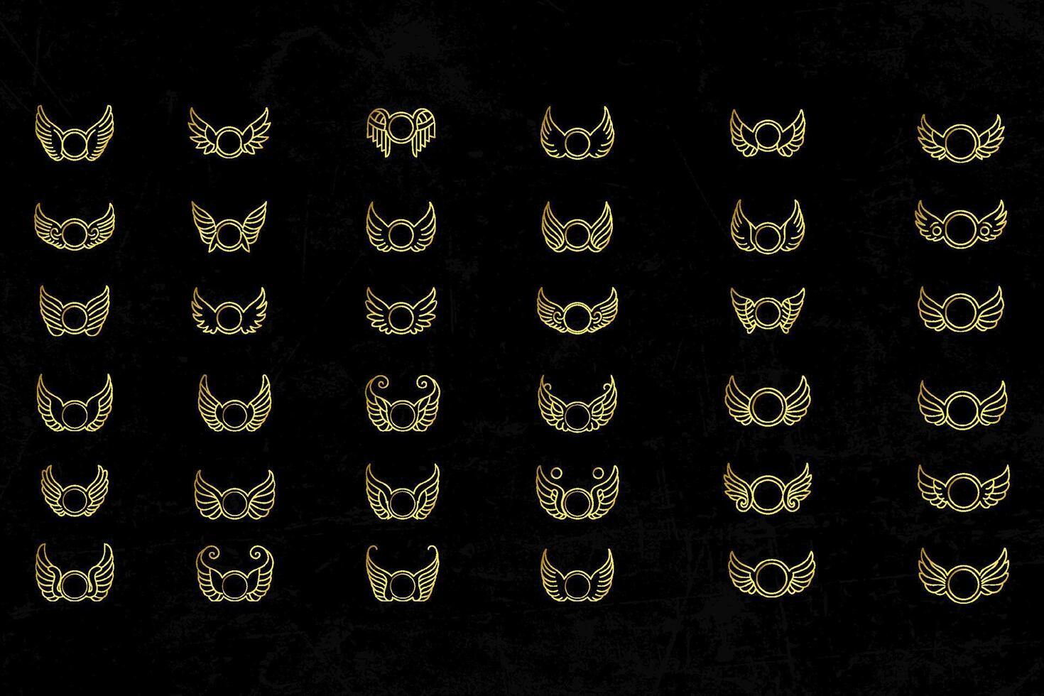 golden wings icon set design vector
