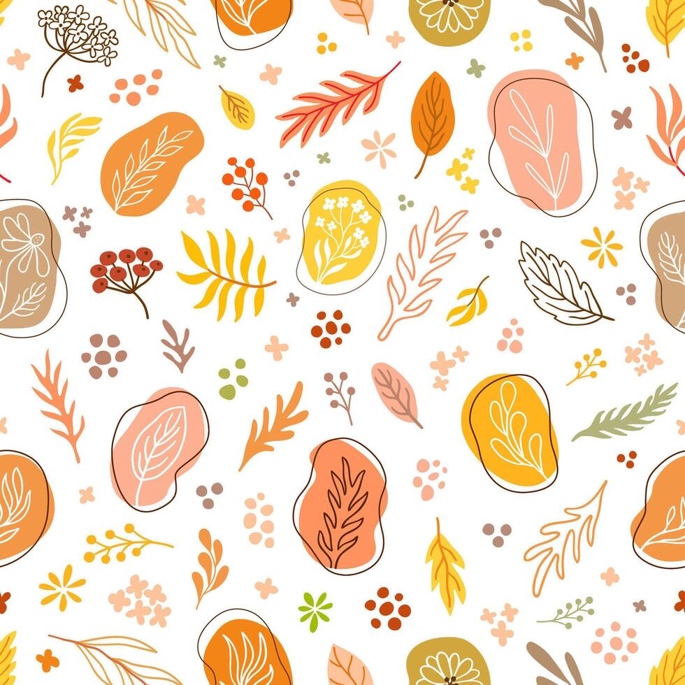 Abstract Autumnal Seamless Pattern from yellow, orange, Leaves and Branches. vector