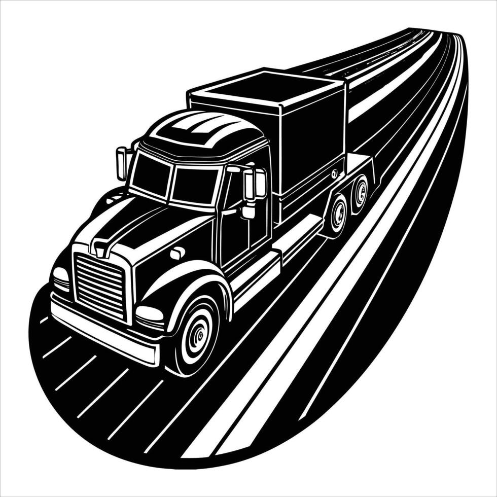 Semi Truck on Highway Silhouette vector