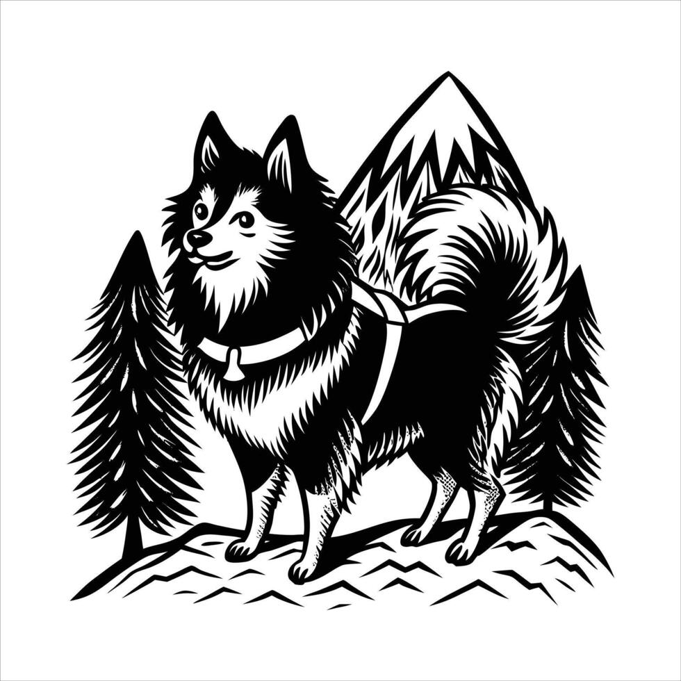 mountain hiker companion keeshond vector
