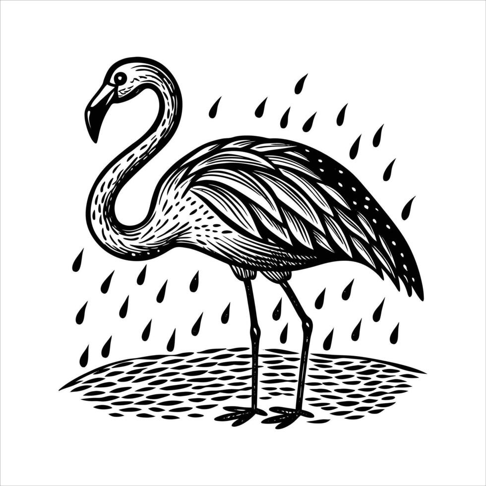 rainy day flamingo water vector