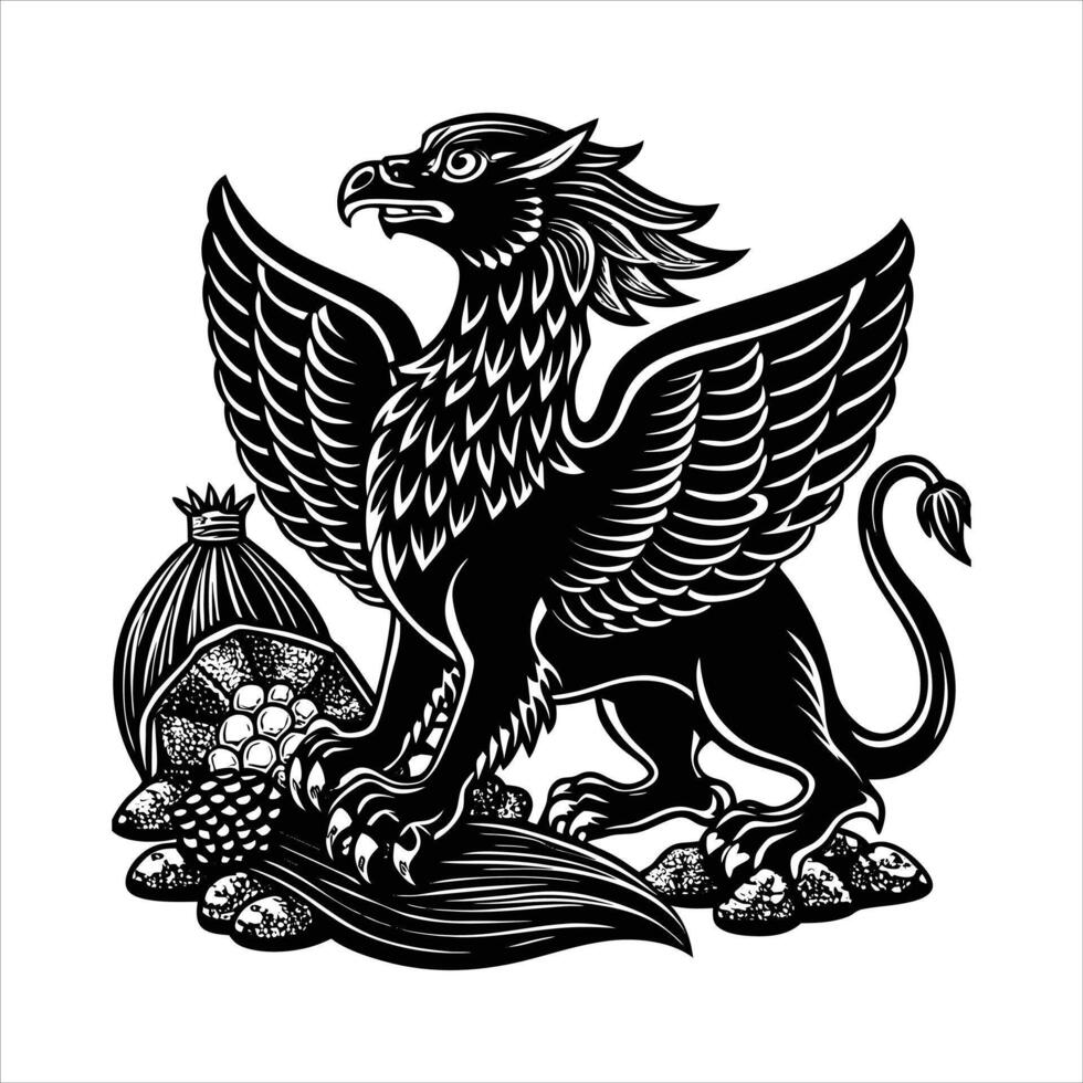 griffin perched atop castle ruins vector