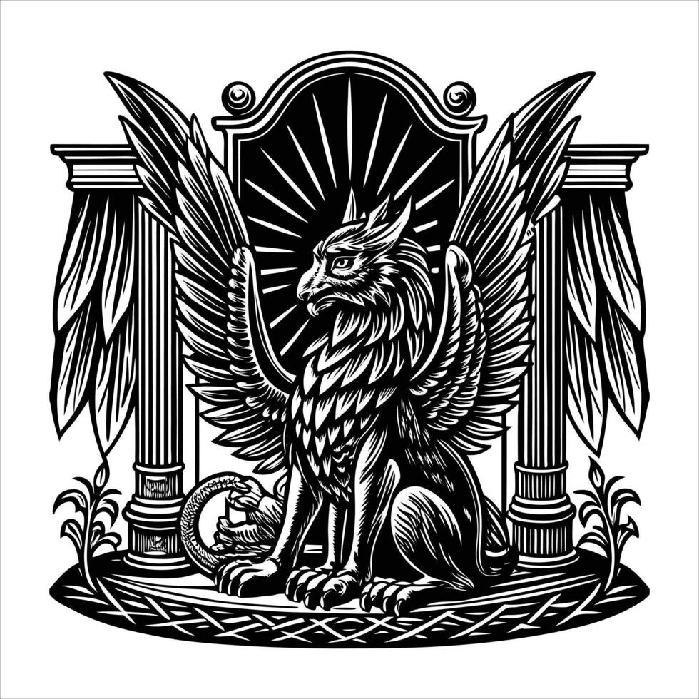 Poster Griffin. Vintage woodcut vector