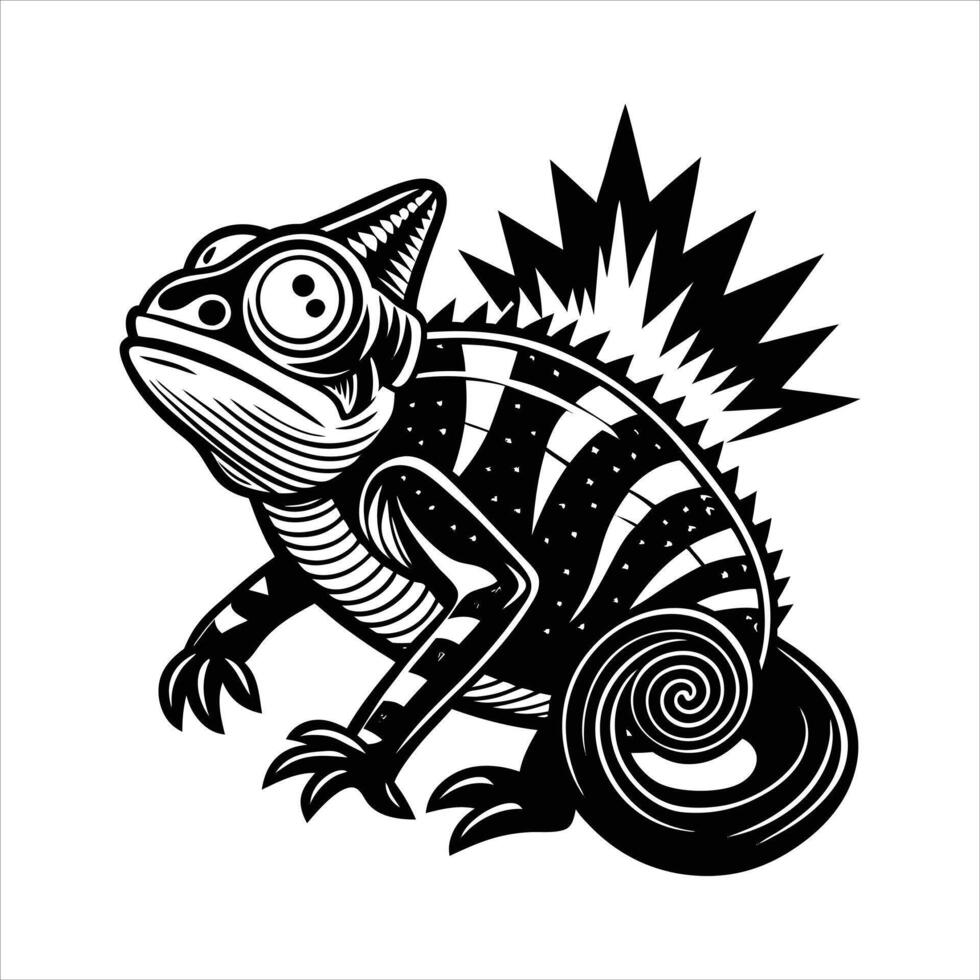 defensive chameleon pose puffed vector