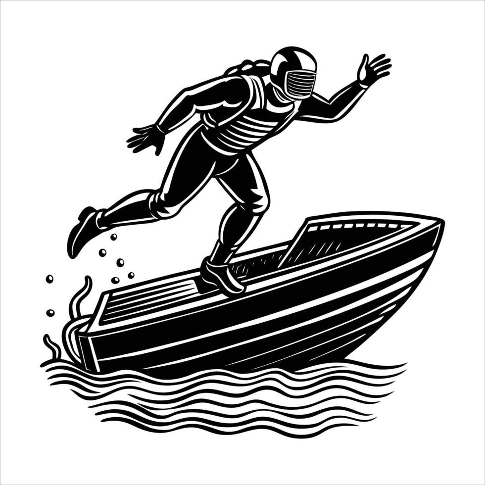 diver mid air jump off a boat vector