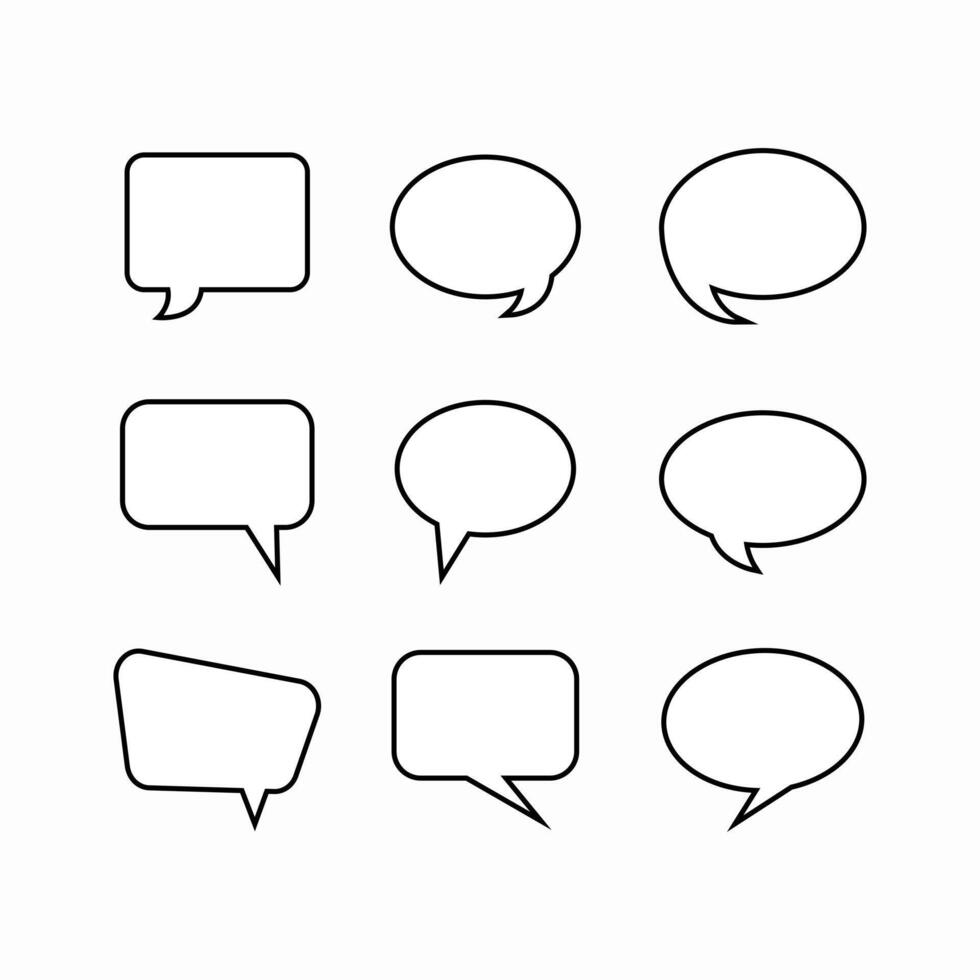 Speech bubble cartoon outline style icon set. Dialog box blank line collection illustration vector