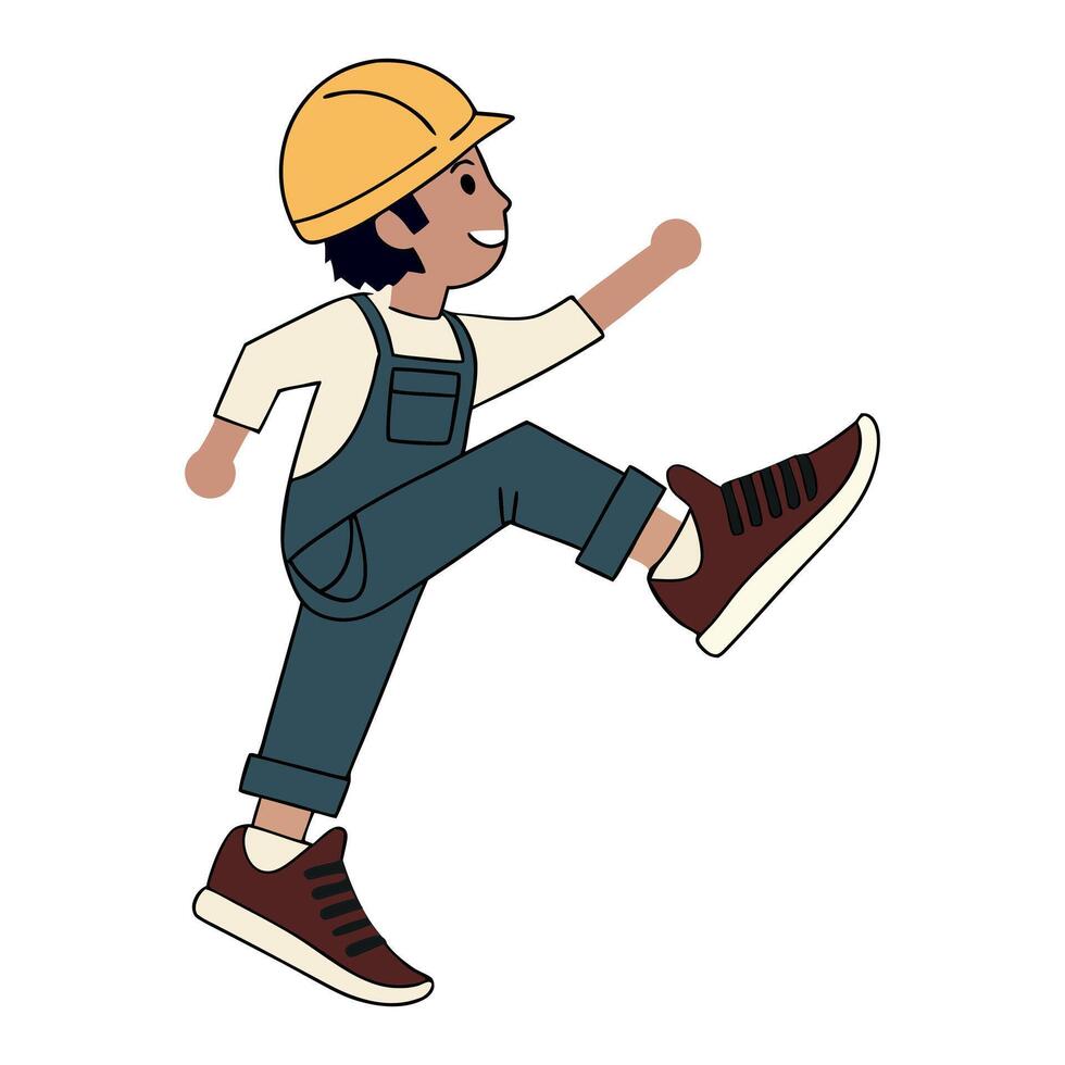 Happy Construction Worker Stepping Forward Cartoon Vecto r Illustration Graphic vector