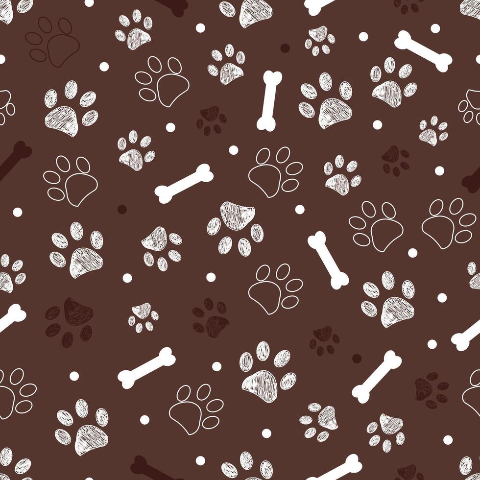 Brown background with white paw and bones vector