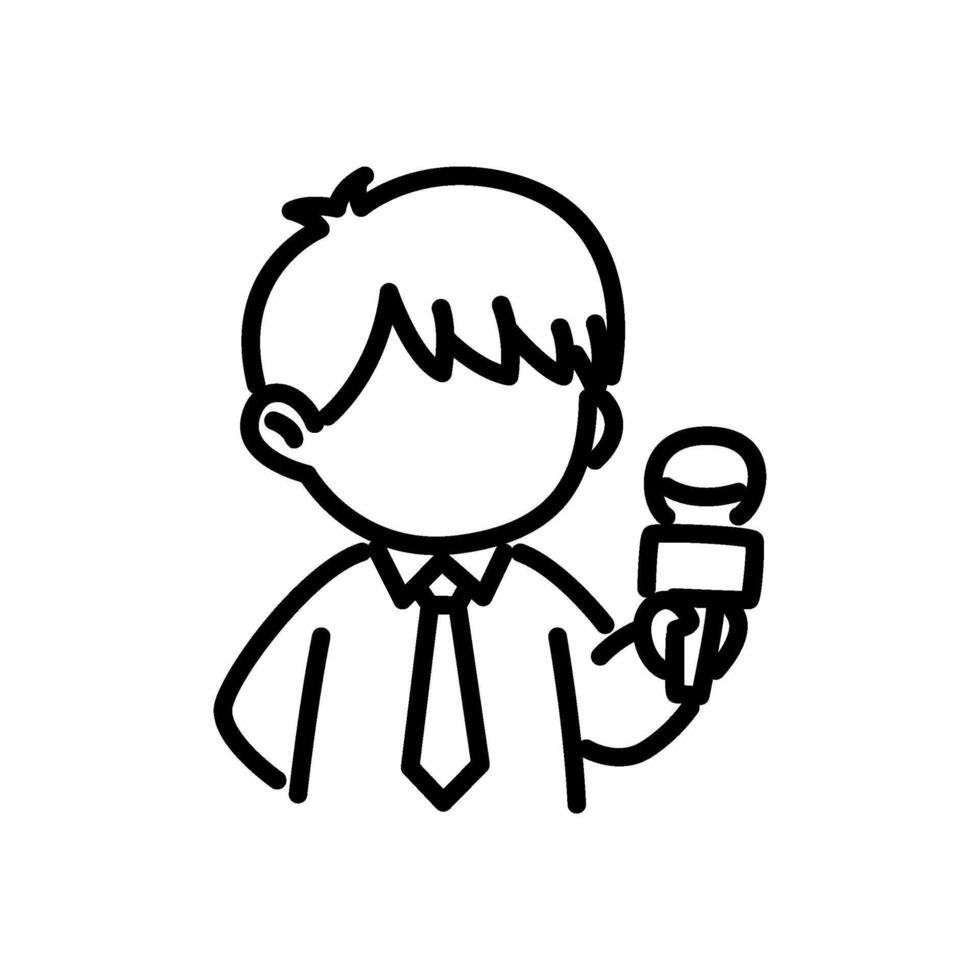 Male reporter with microphone line icon vector