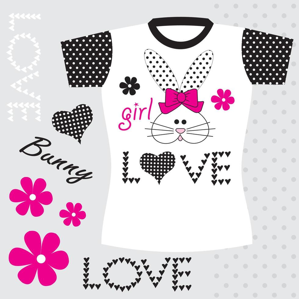 Playful Bunny Love Typography Graphic Tee Design for Animal Lovers and Apparel Merchandise vector