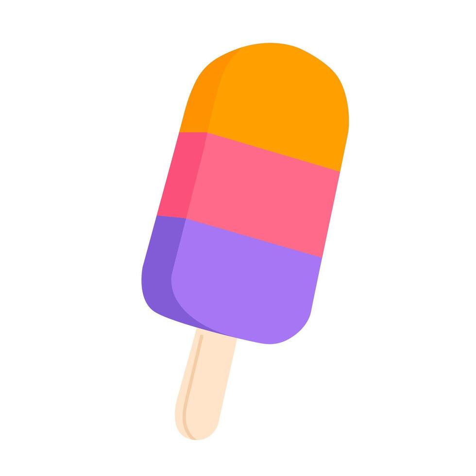 Layered rainbow ice cream with orange, pink, and purple sections on stick, ideal for fun summer food visuals and childrens themes vector