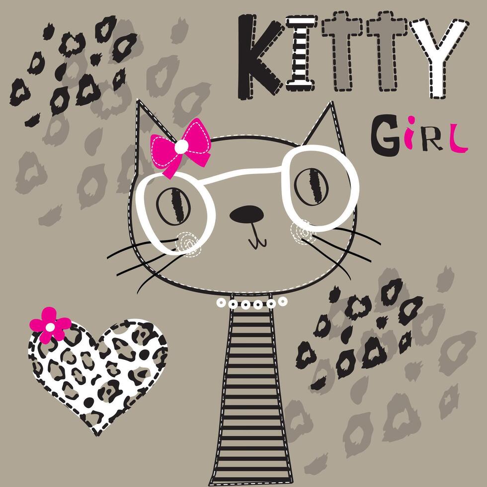 Playful Kitty Girl Heart Typography Graphic Tee Design for Cat Lovers vector