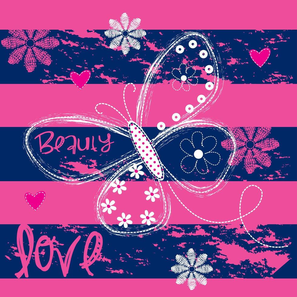 Elegant Butterfly Love Quote Typography Graphic Tee Design for Print and Apparel vector