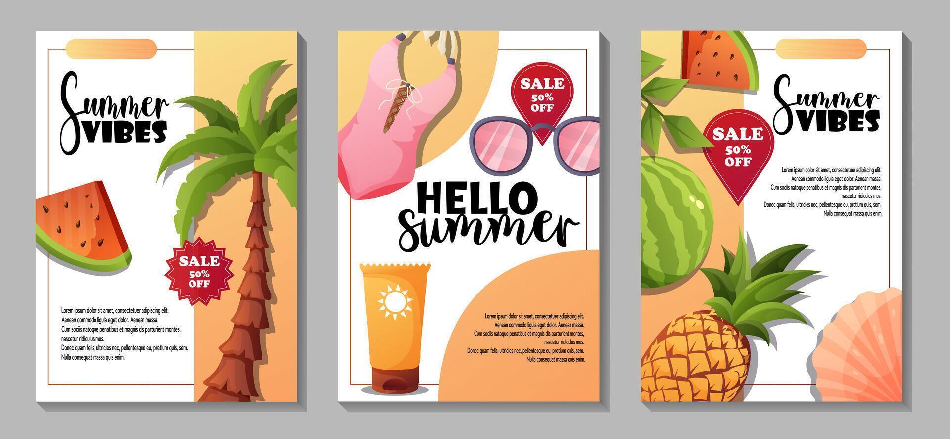 Summer collage banner set vector