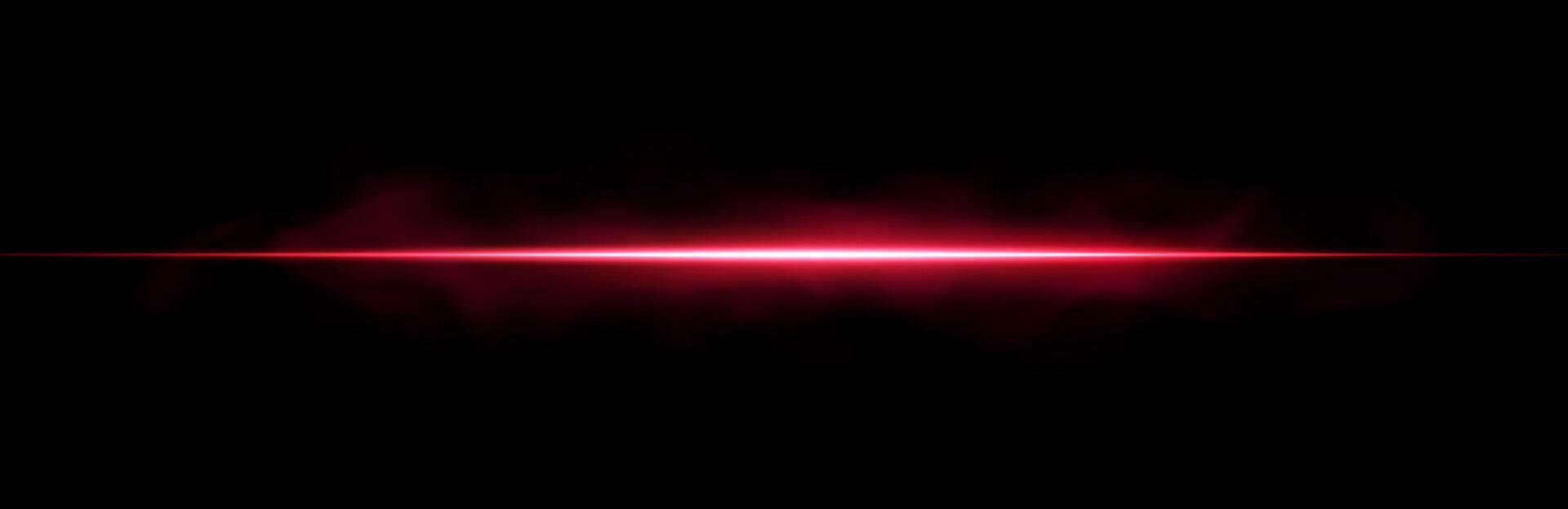 Futuristic red laser lines with glow, flare and smoke on black background. Neon light effect with sparkle, ray and digital beam. Abstract for tech, police or sci fi themes. vector