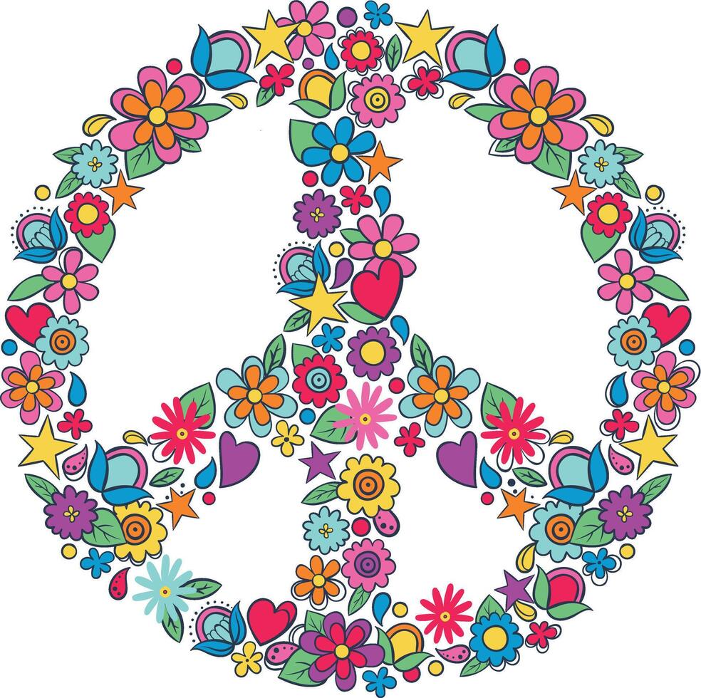 Vibrant Love Peace Flower Graphic Tee Design - Colorful Floral Typography Art for Apparel vector