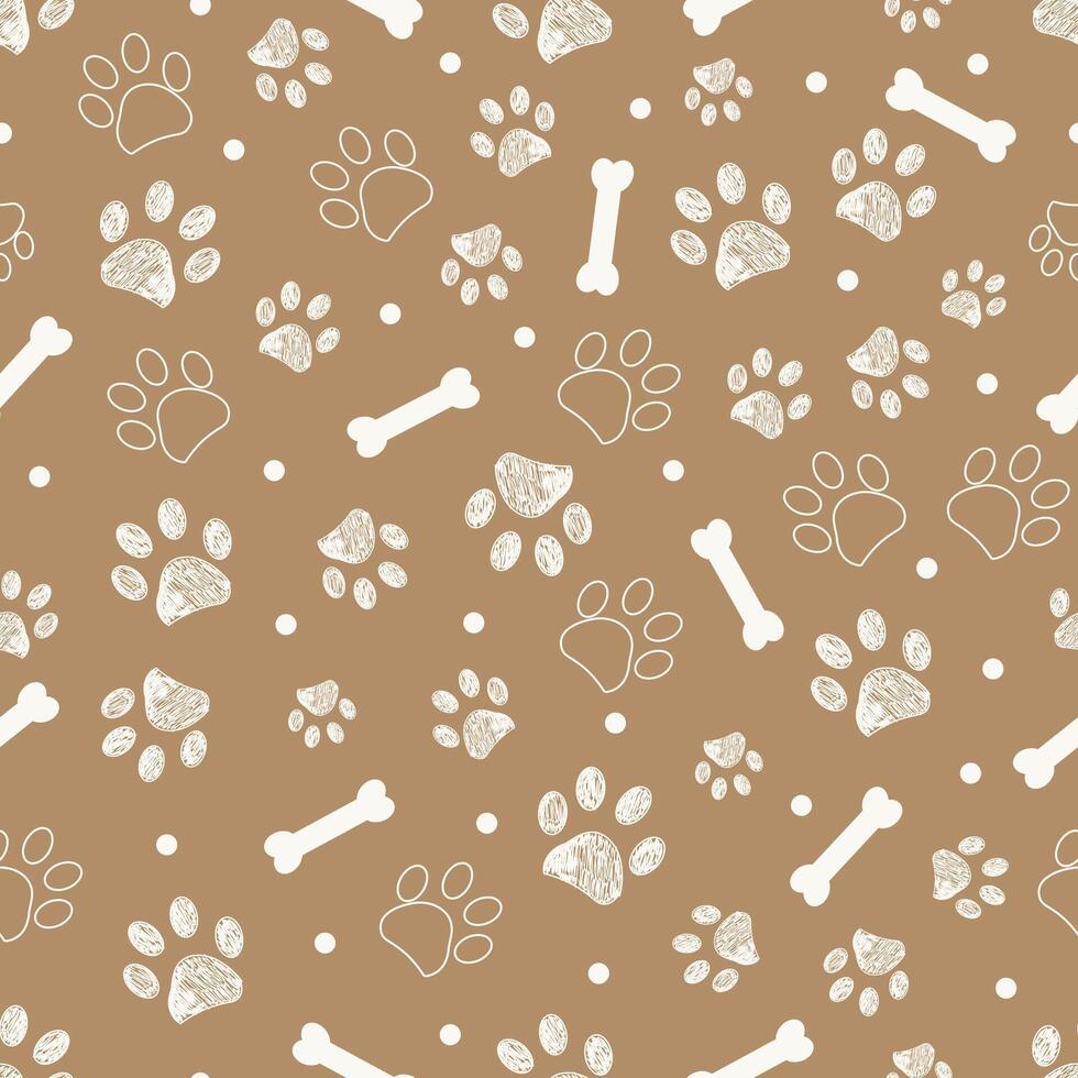 Light brown background with white paw and bones vector