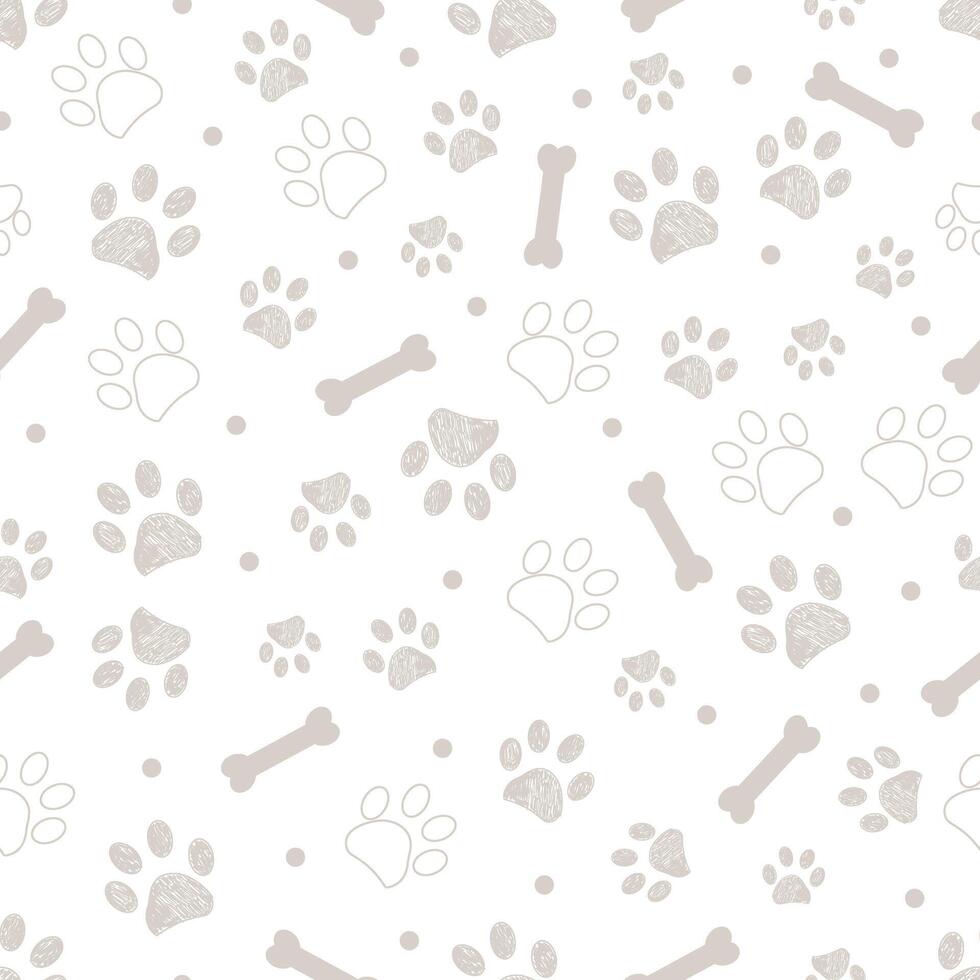Grey paw and bones pattern vector