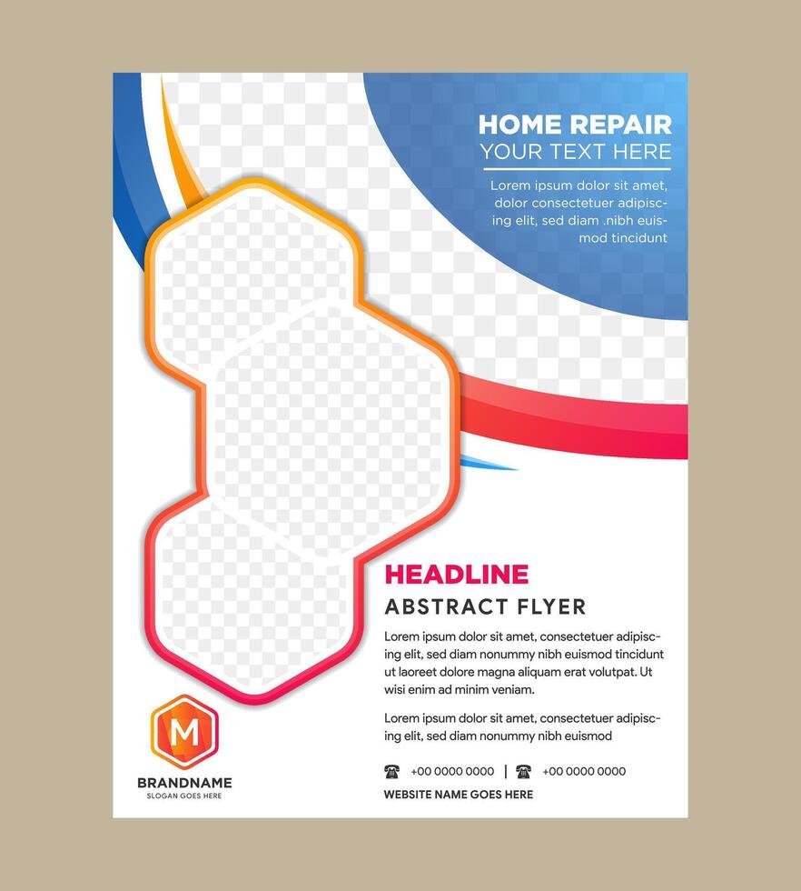 Abstract technology cover with hexagon elements. High tech brochure design concept. Futuristic business layout. Digital poster templates. Home repair concept. space for photo collage on the left side. vector