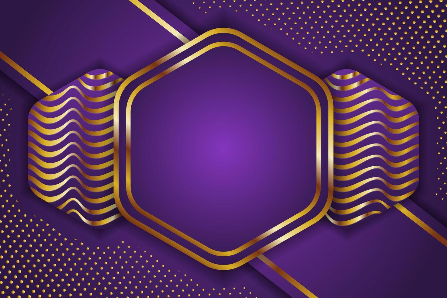 Abstract science Background. gold and purple Hexagon geometric design. science innovation concept abstract background. wave and dot pattern. vector
