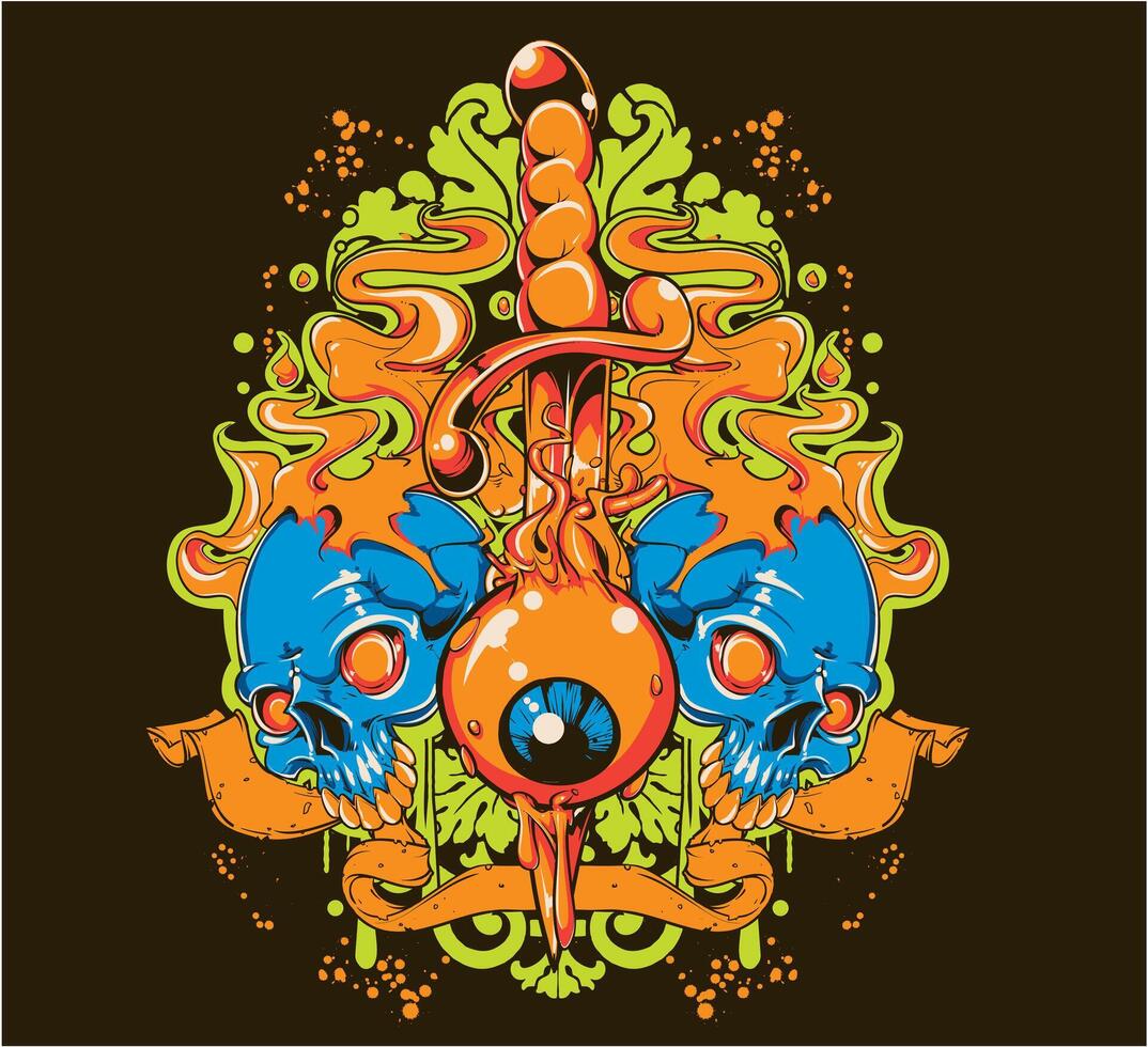 Gothic Eye Skull Sword Graphic Tee Design Art vector