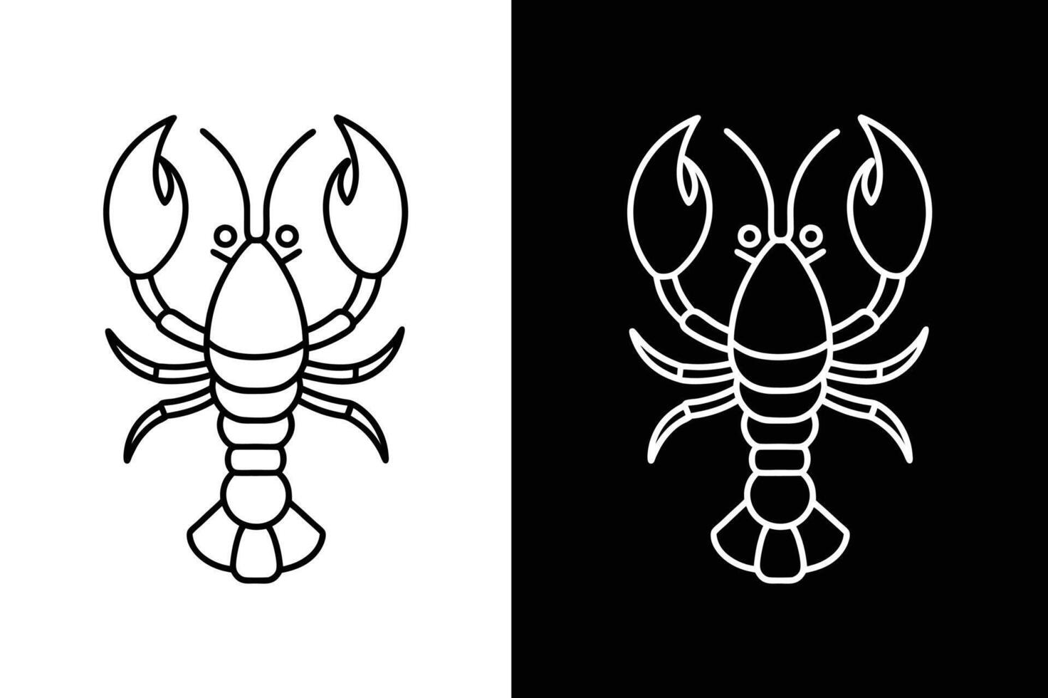 line art of a lobster head on the white black background vector
