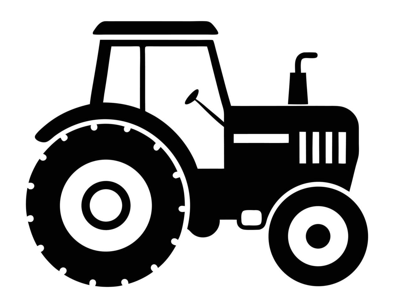 Black and white illustration of a tractor perfect for agricultural farming or transportation related designs conveying simplicity efficiency and a connection to rural life and industry vector