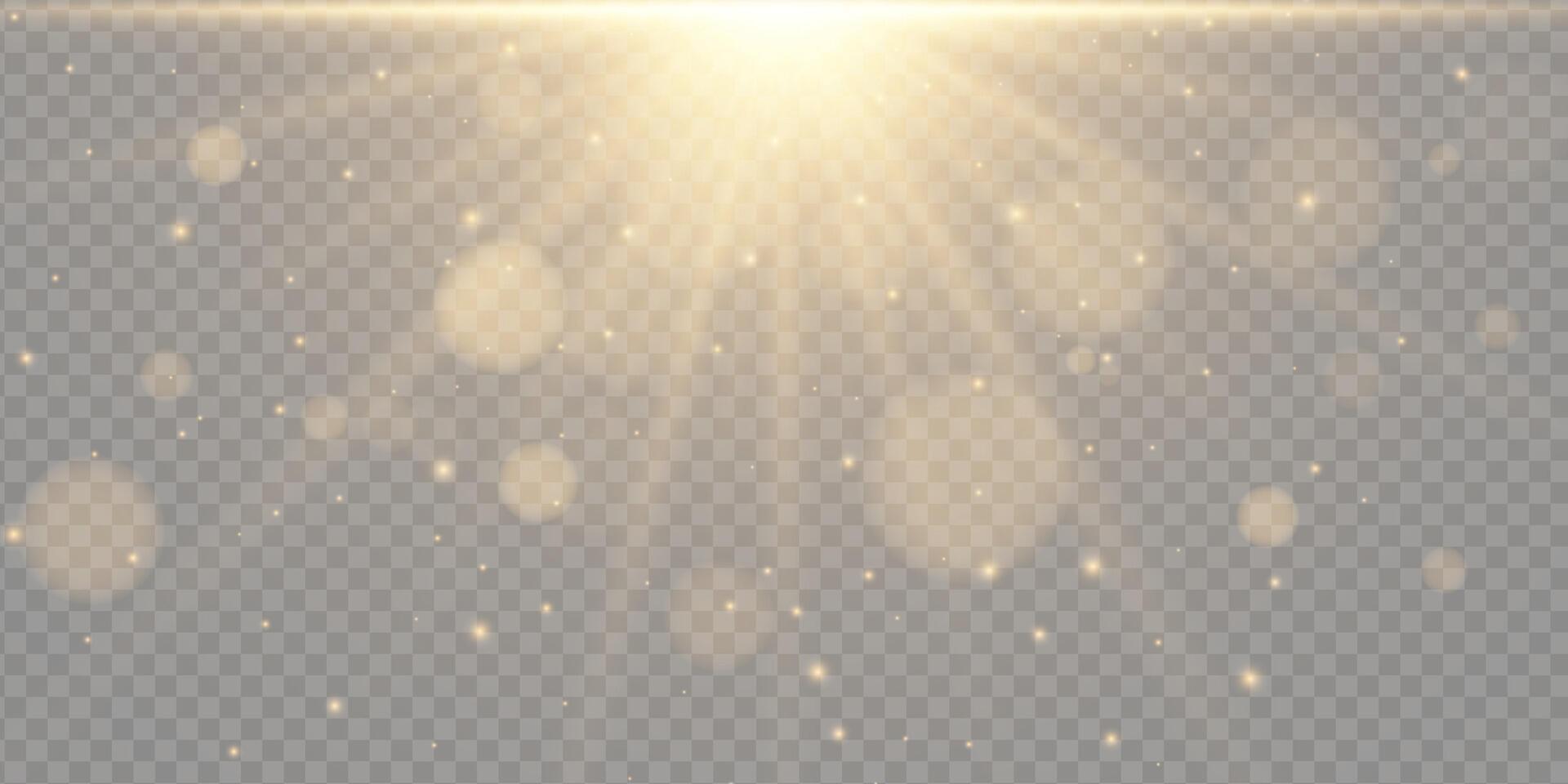 Golden sparkle effect with glowing flare and sunray. Bright glitter explosion with magic burst and festive light beam. Abstract starlight design for holiday or celebration use. vector