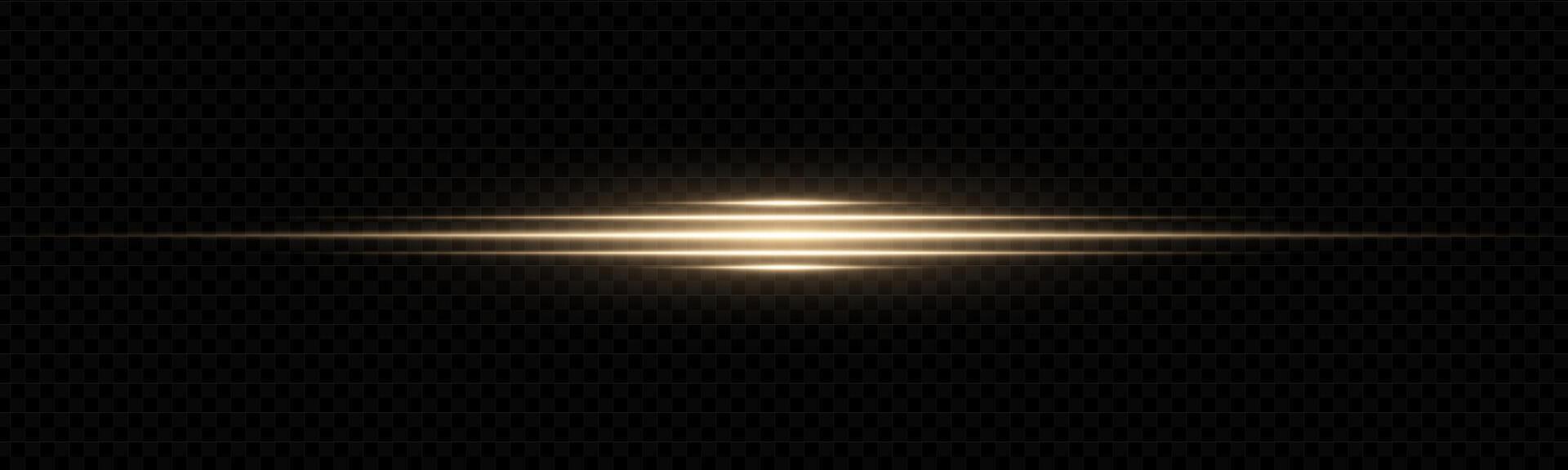 Bright gold laser line with glowing flare and starbeam. Abstract sparkle streak with magic glitter and horizontal shine. Dynamic neon effect for holiday, fantasy or energy design. vector
