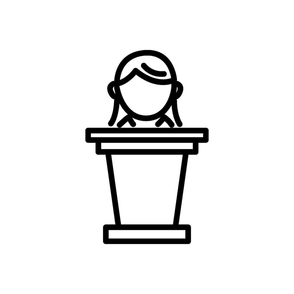 Female speaker at podium outline icon vector