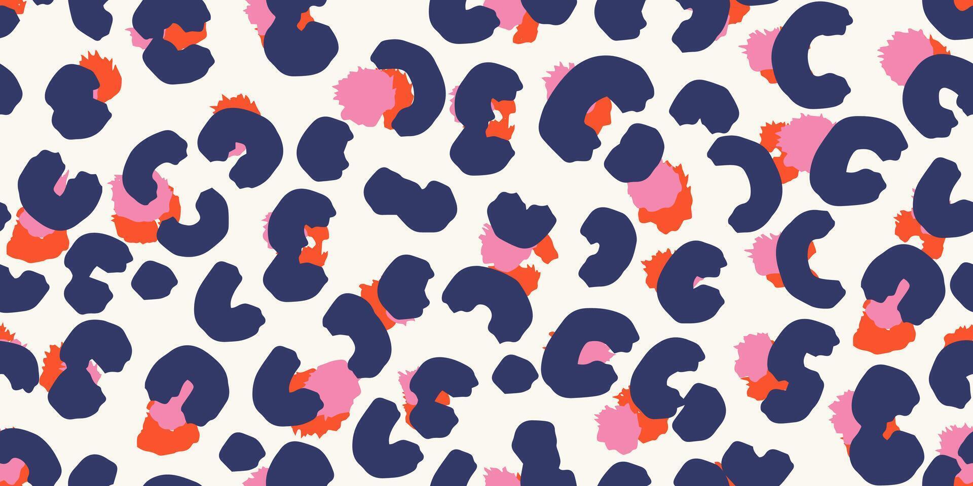 Modern seamless animal-inspired pattern with bold navy, and orange spots on a white light background. unique leopard print. Trendy, vibrant design ideal for fashion, textiles, stationery, vector