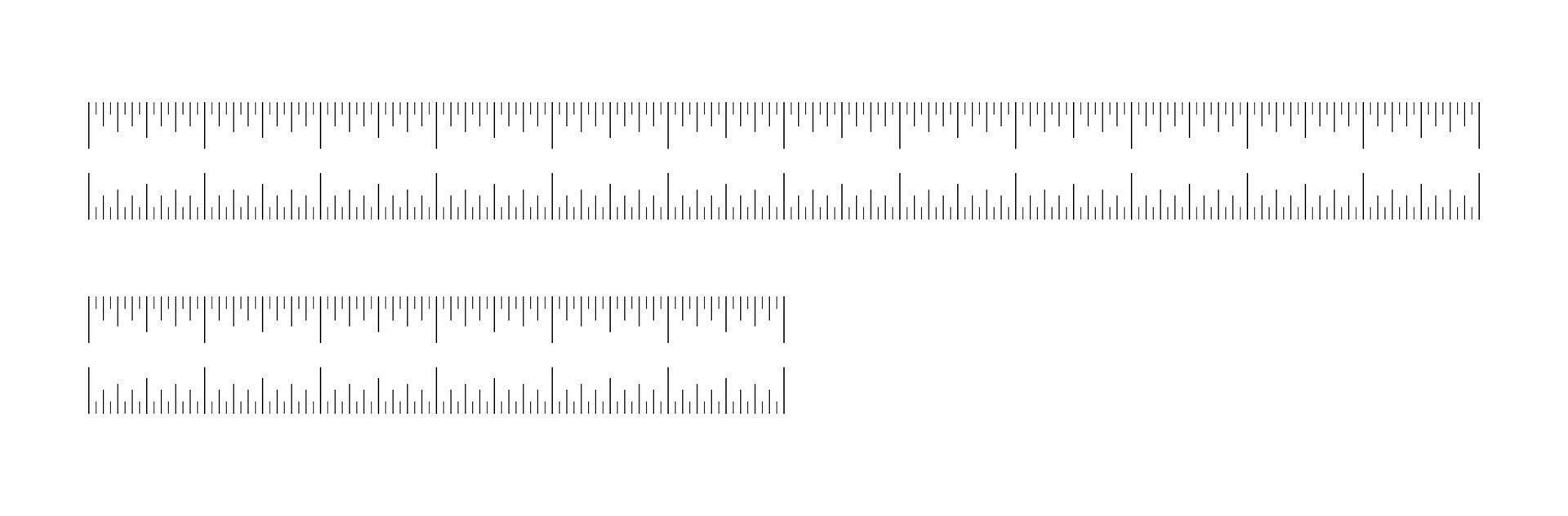 Measuring charts with 6, 12 inches. Ruler six, twelve inches scales. Set of sewing tool templates. Simple length measurement math, distance, height ruler black printable patterns. vector