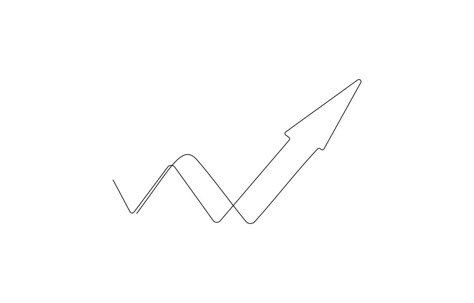 increasing up arrow bar graph sign Business financial analytics and sales growth one Continuous line art vector